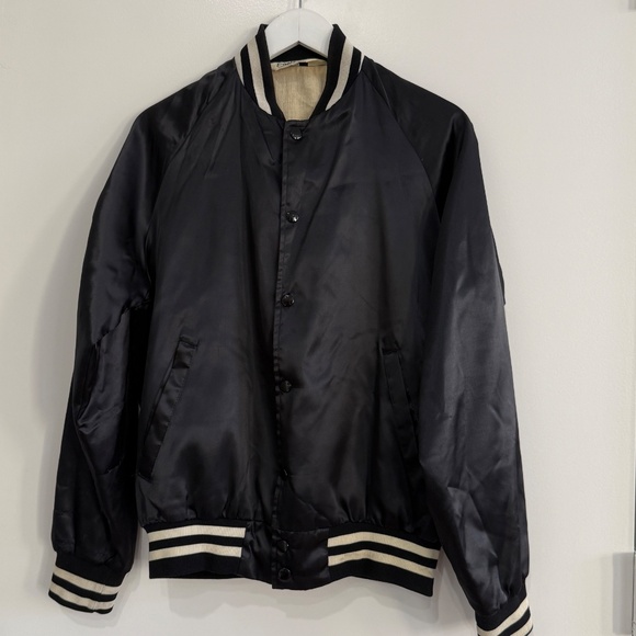 Vintage Retro Varsity Jacket Black Silky Polyester by Eagle USA EUC Women Small - Picture 3 of 9